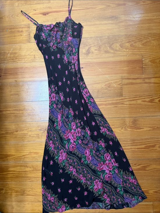 Betsey Johnson Dresses & Skirts - Vintage Betsy Johnson Small Floral Black Maxi Dress with Pink Rose Print